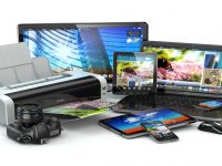 Computer devices. Mobile phone, laptop, printer, camera and tablet pc. 3d